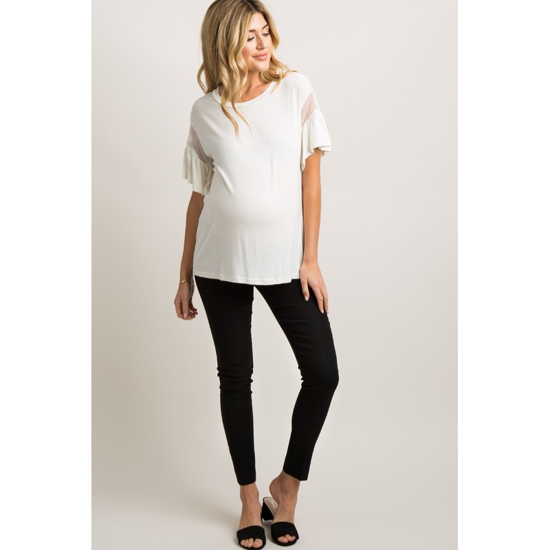 Black Solid Fitted Maternity Twill Pants