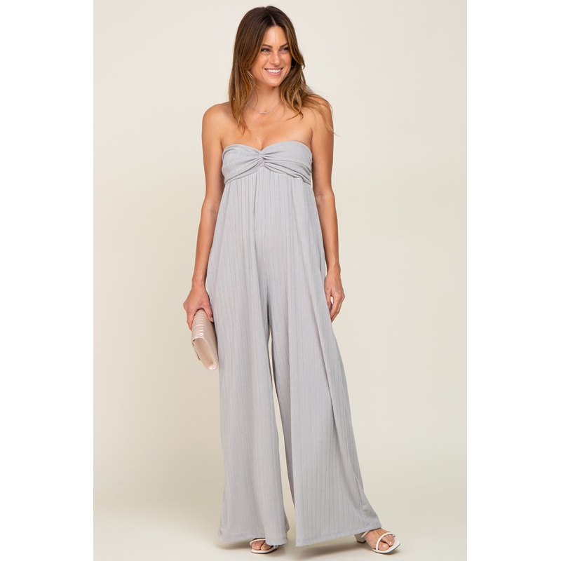 Grey Strapless Front Twist Jumpsuit