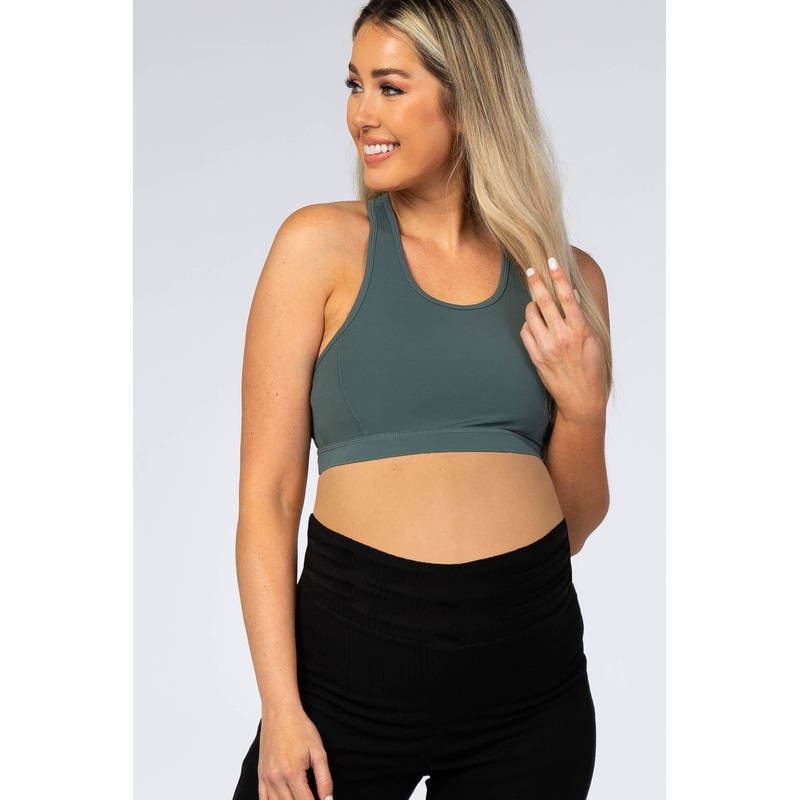 Olive Cut Out Racerback Maternity Sports Bra