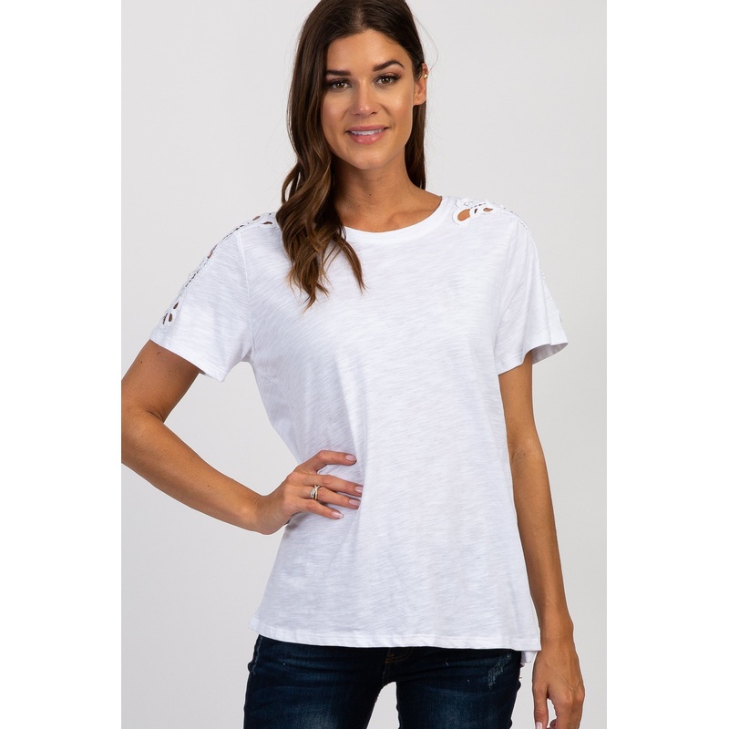 White Crochet Sleeve Top