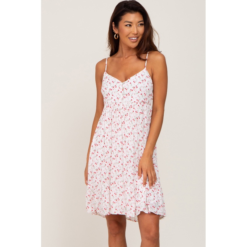 White Floral Sleeveless Ruffle Hem Mini Dress