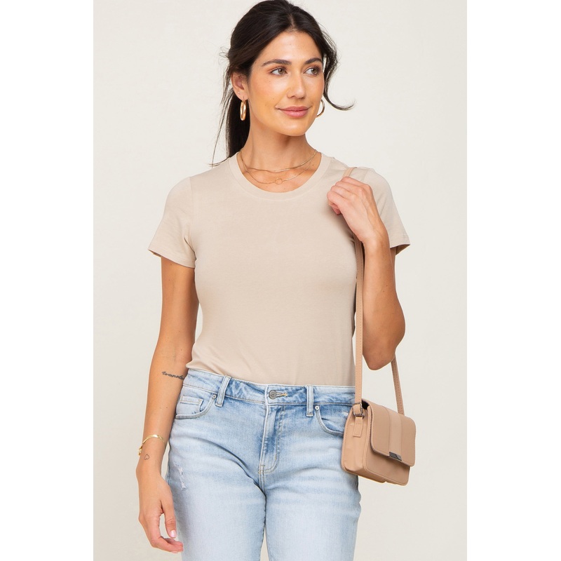 Beige Basic Crew Neck Tee