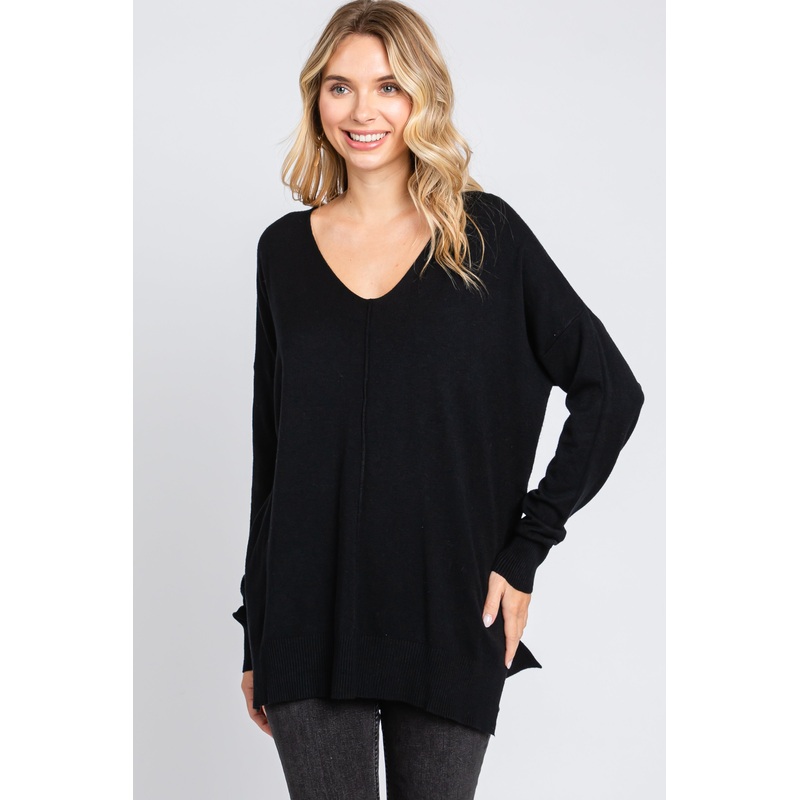 Black Long Sleeve Side Slit Sweater