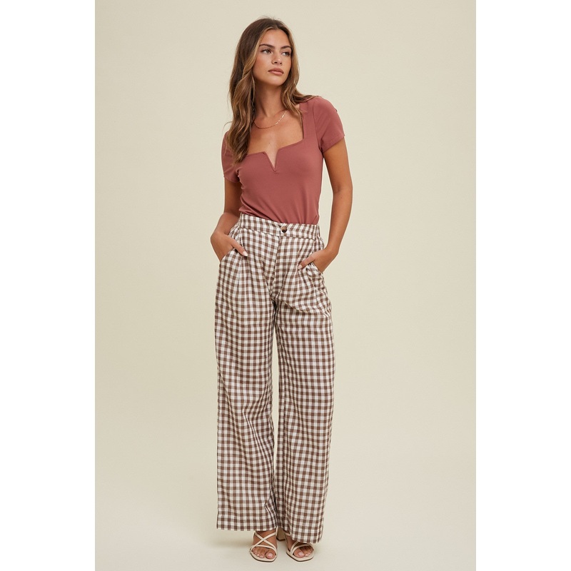 Mocha Checkered Gauze Cotton Pants