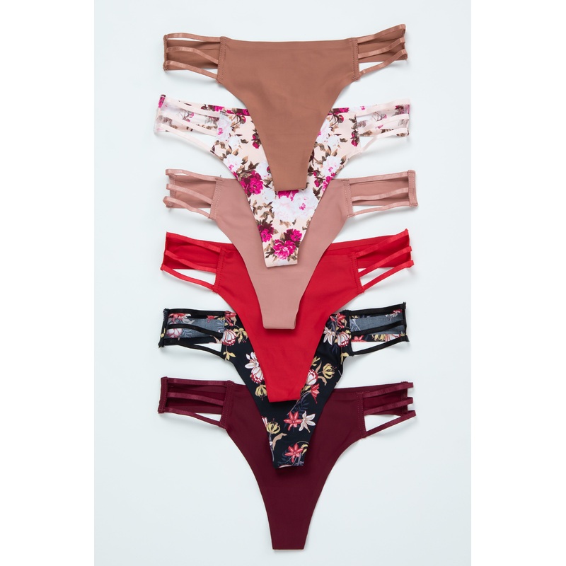 Multicolor Floral Cutout Seamless Underwear Set