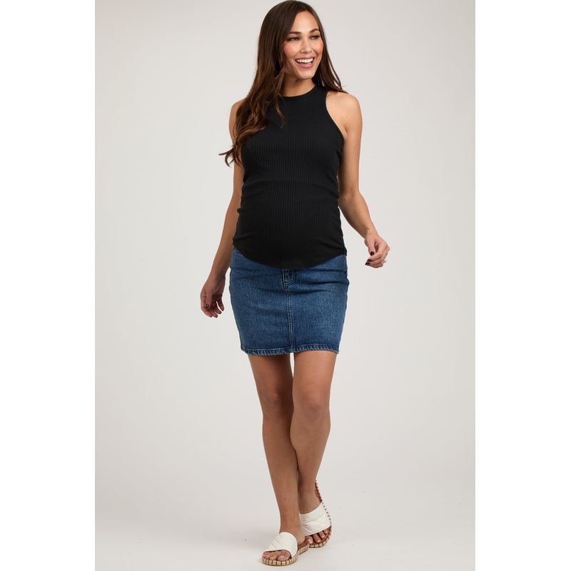 Navy Basic Maternity Denim Mini Skirt