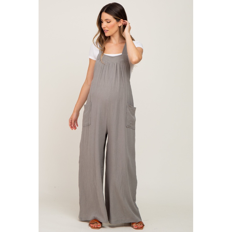 Olive Wide Leg Tie Back Maternity Overalls