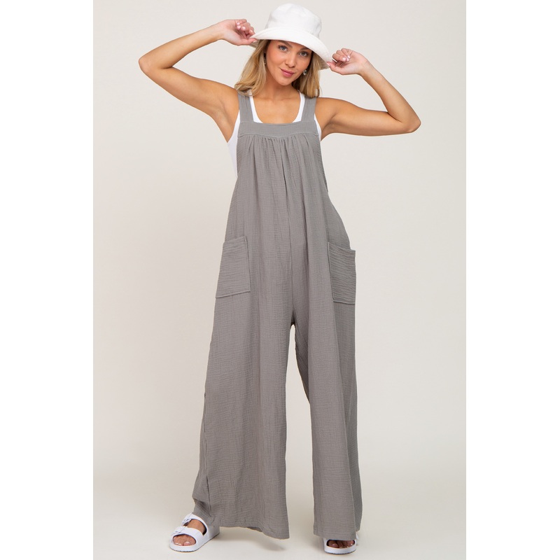Olive Wide Leg Tie Back Overalls