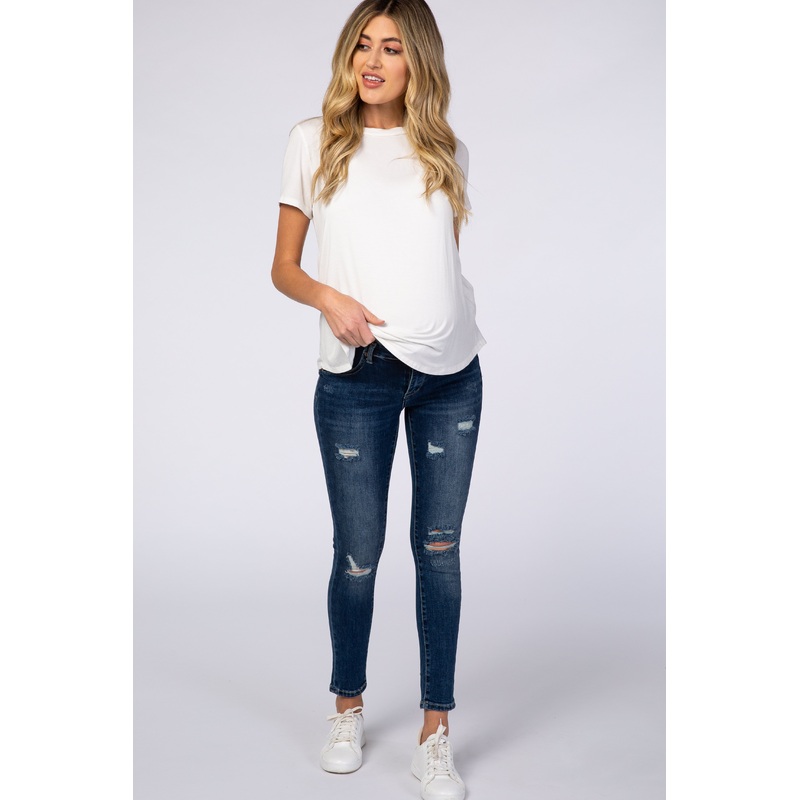 PinkBlush Blue Lightly Distressed Maternity Skinny Jean