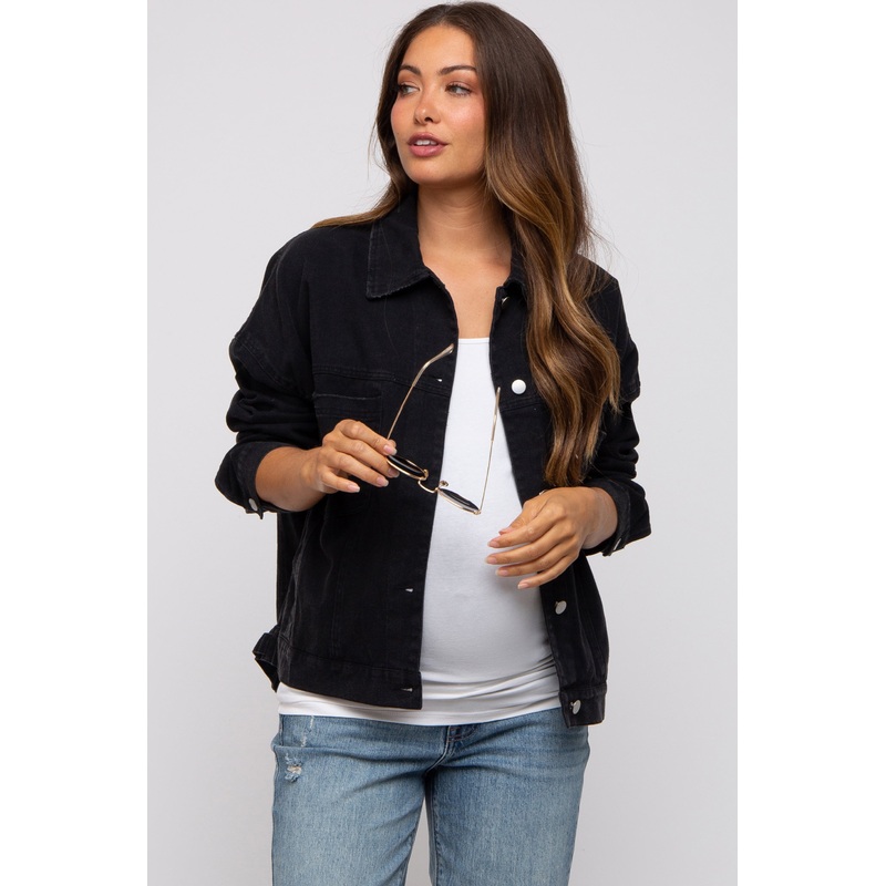 Black Basic Maternity Denim Jacket