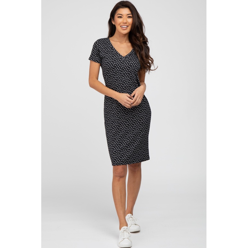 Black Ditsy Floral V-Neck Dress