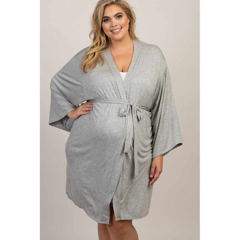 PinkBlush Heather Grey Delivery/Nursing Maternity Plus Robe