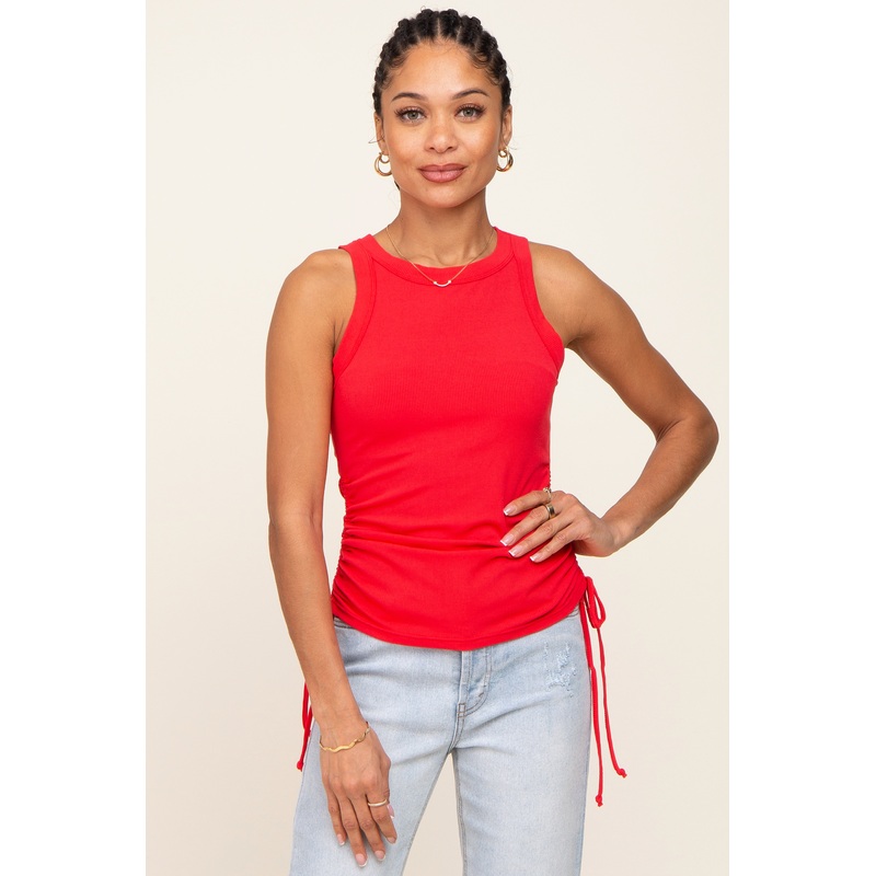 Red Ruched Tie Tank Top