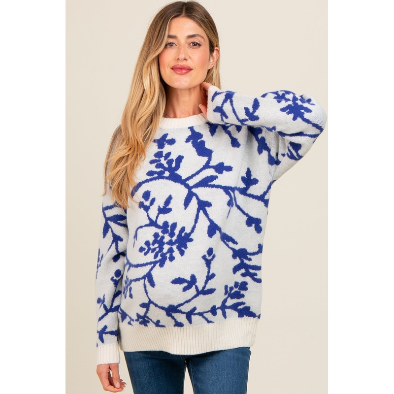 Royal Blue Floral Drop Shoulder Maternity Sweater