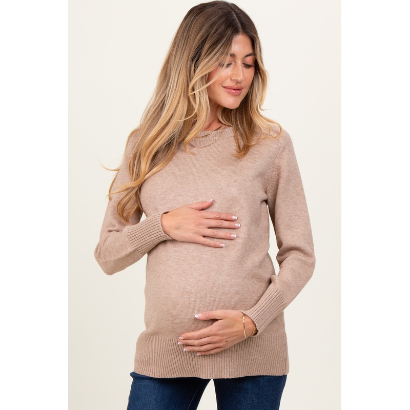 Beige Basic Relaxed Fit Maternity Sweater