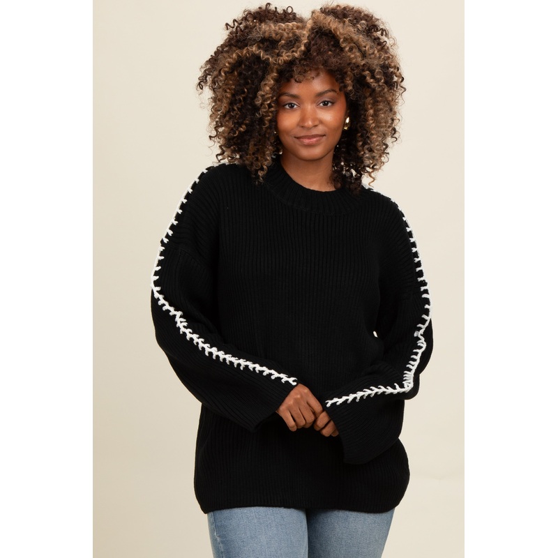 Black Contrast Stitch Sweater