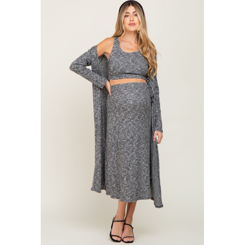 Charcoal 3-Piece Skirt and Cardigan Maternity Set