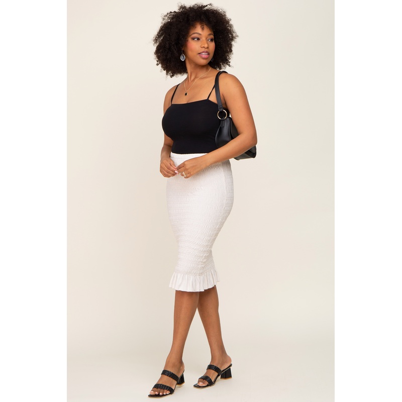 Cream Smocked Frill Hem Skirt
