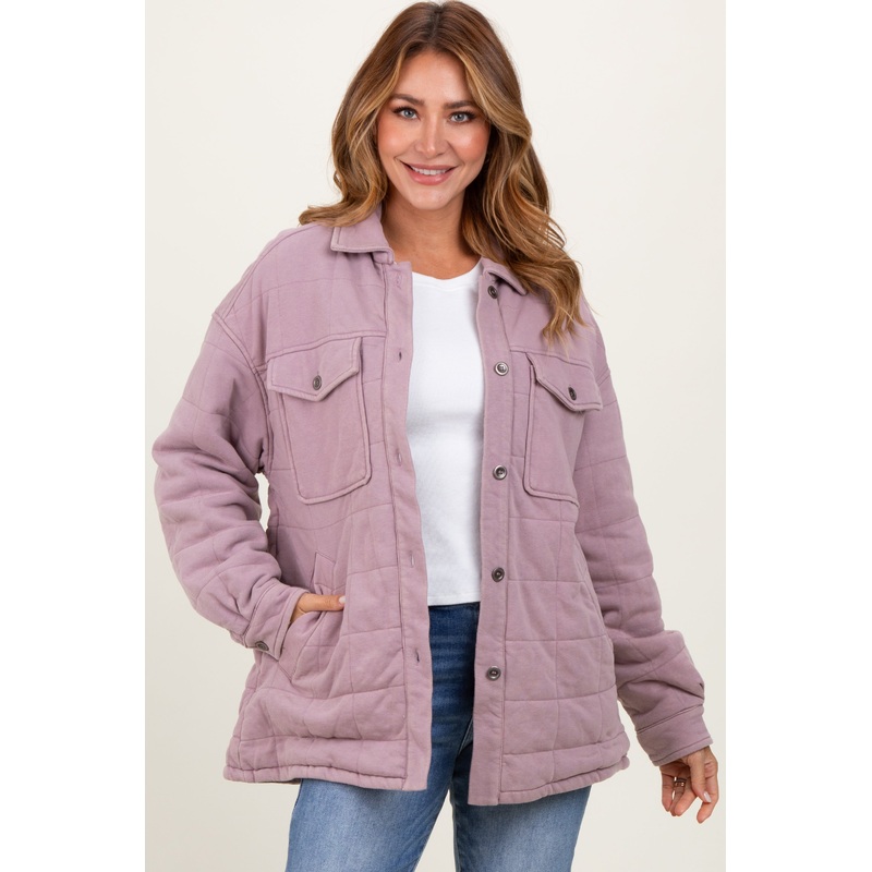 Lavender Oversized Collared Button Down Quilted Jacket