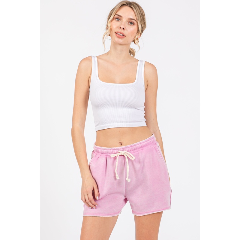 Pink Faded Wash Drawstring Shorts