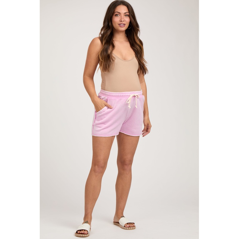 Pink Faded Wash Maternity Drawstring Shorts