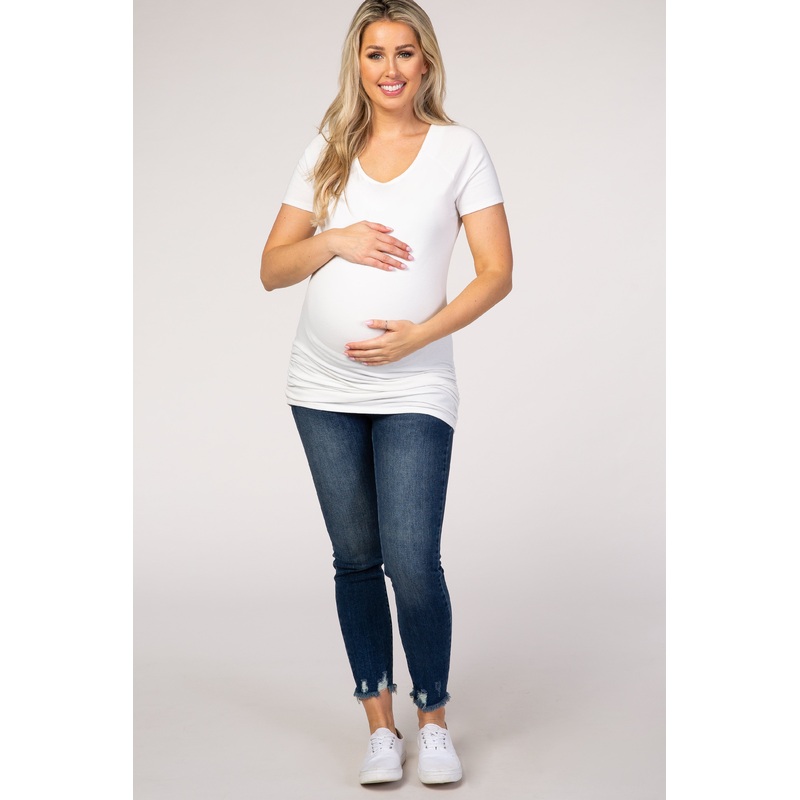 PinkBlush Blue Distressed Cropped Maternity Jeans