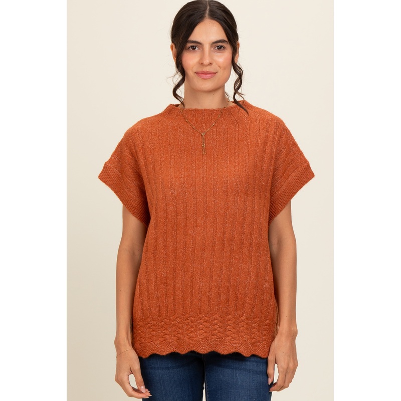 Rust Ribbed Mock Neck Sweater Top
