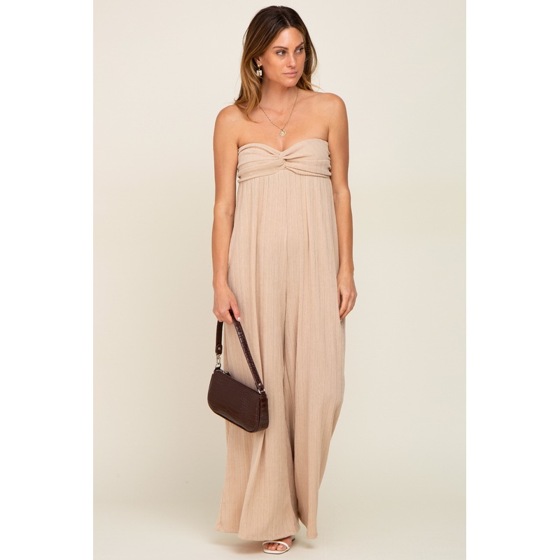 Taupe Strapless Front Twist Jumpsuit