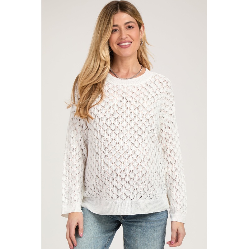 White Diamond Open Knit Maternity Top