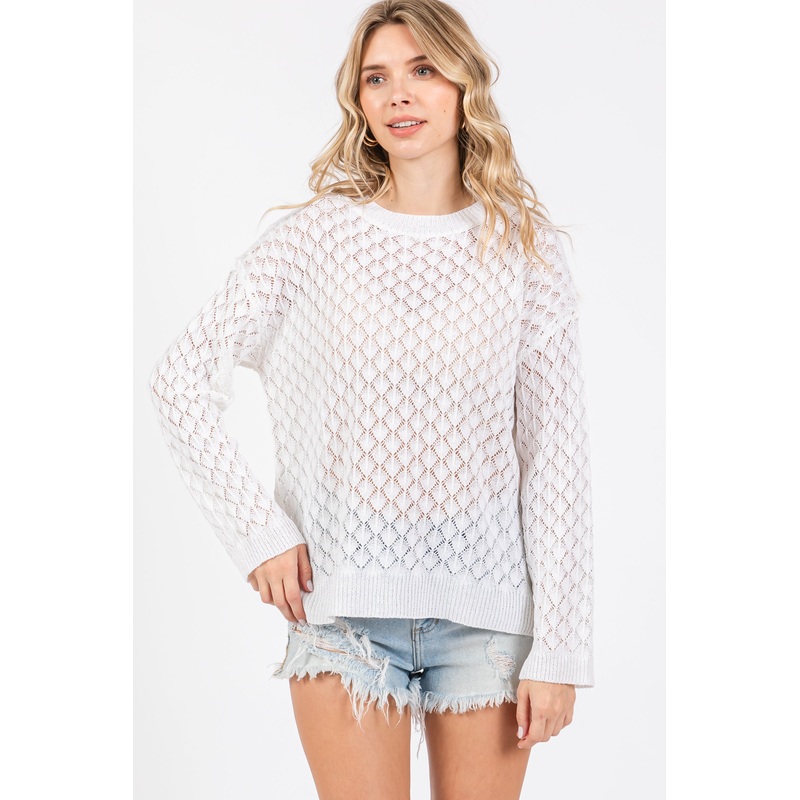 White Diamond Open Knit Top