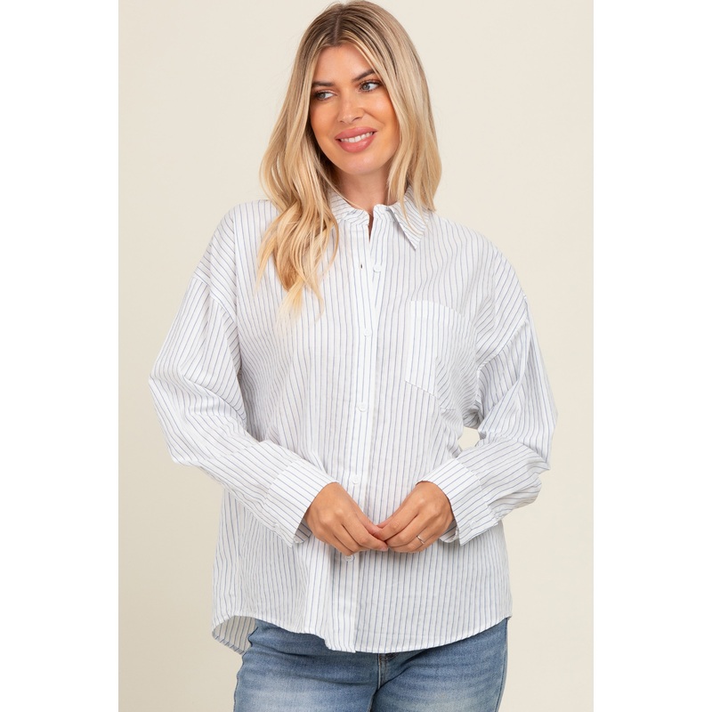White Striped Button Down Top