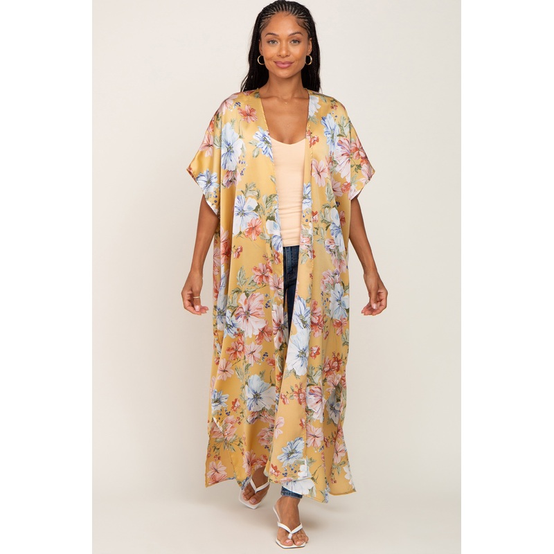 Yellow Floral Side Slit Cover-Up