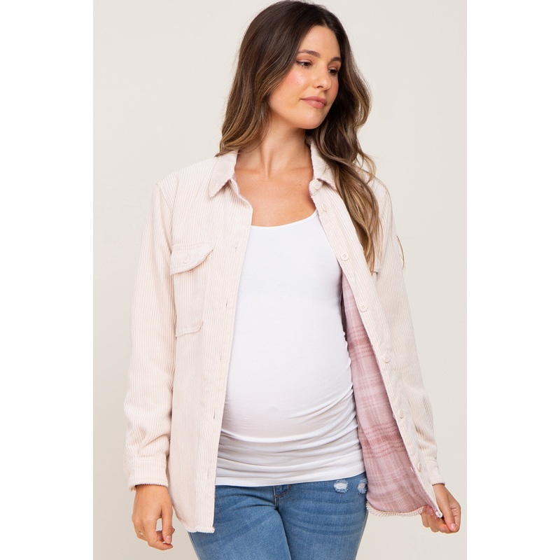 Cream Reversible Maternity Shirt Jacket