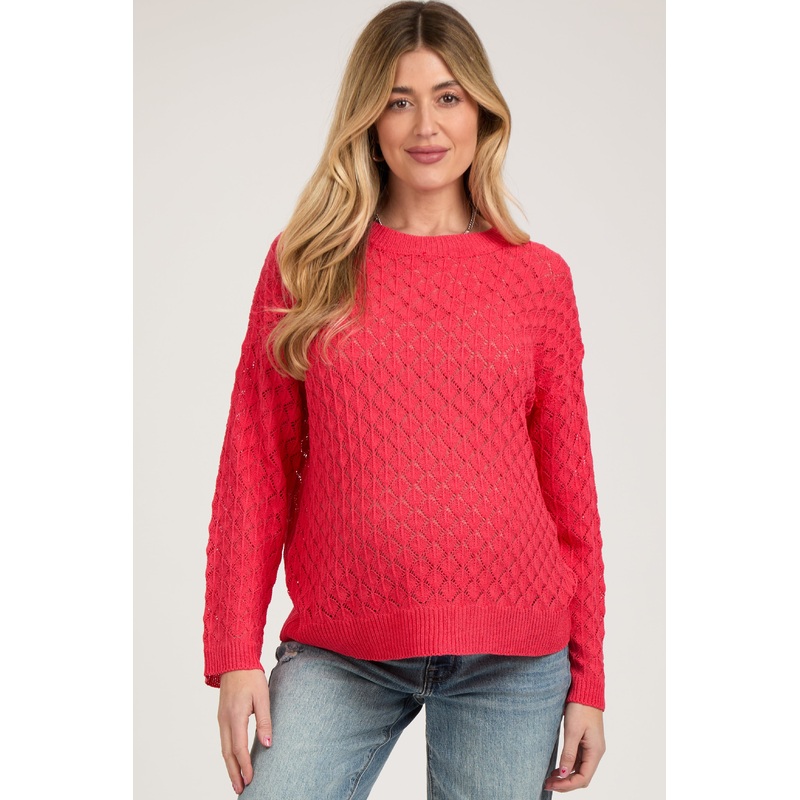 Red Diamond Open Knit Maternity Top