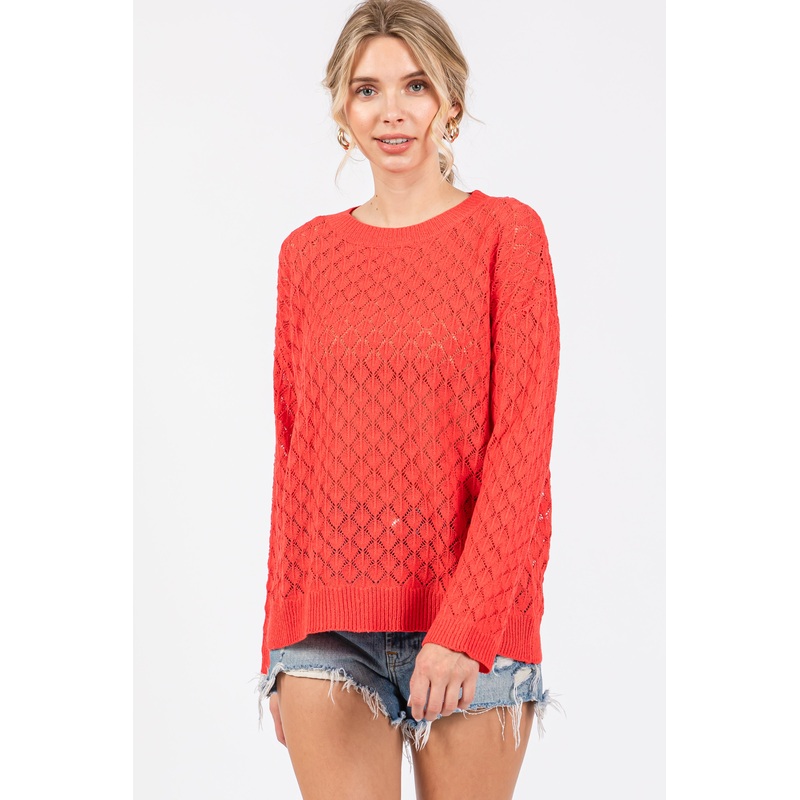 Red Diamond Open Knit Top