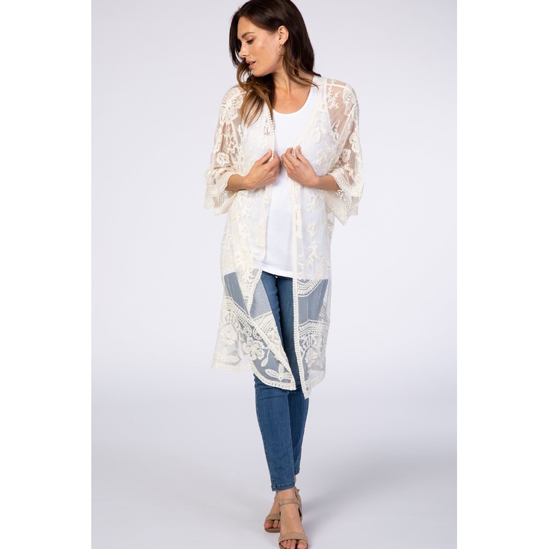 White Lace 3/4 Sleeve Cover Up