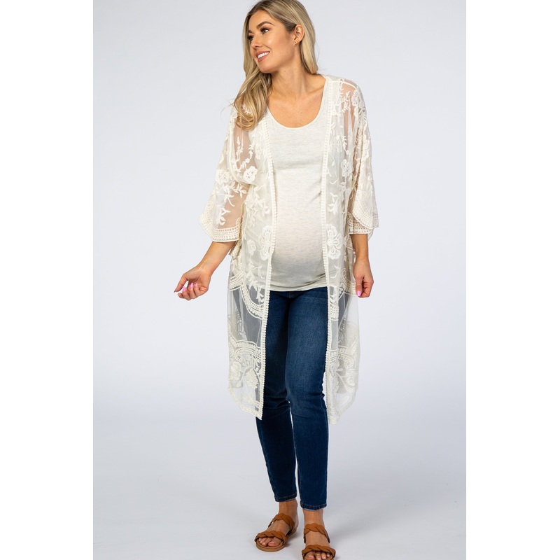 White Lace 3/4 Sleeve Maternity Cover Up