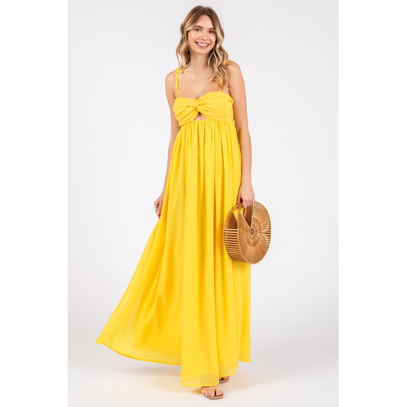 Yellow Chiffon Sleeveless Cutout Front Maxi Dress