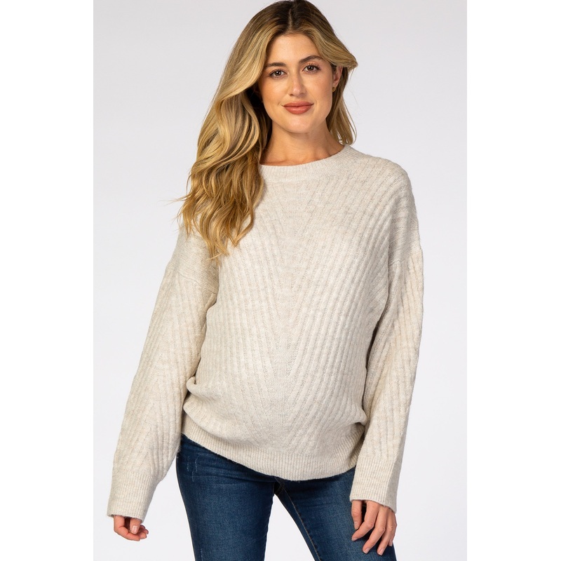 Beige Soft Brushed Ribbed Maternity Sweater