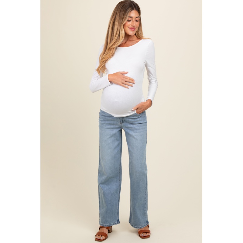 Light Blue Vintage Straight Leg Maternity Jeans