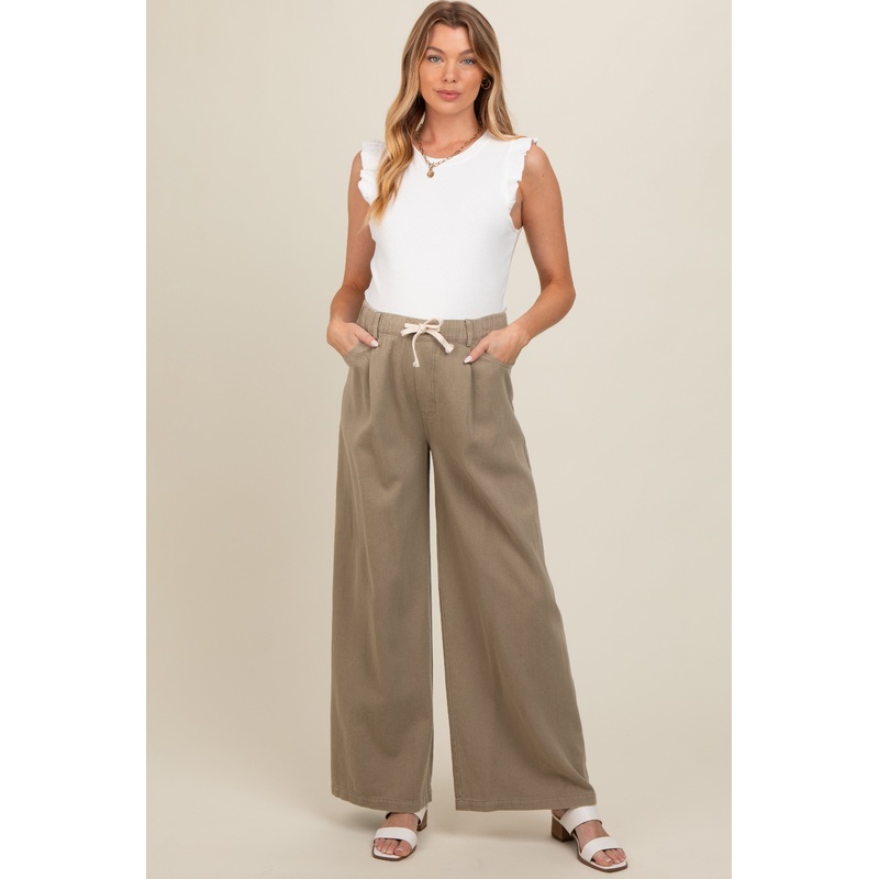 Olive Drawstring Wide Leg Maternity Pants