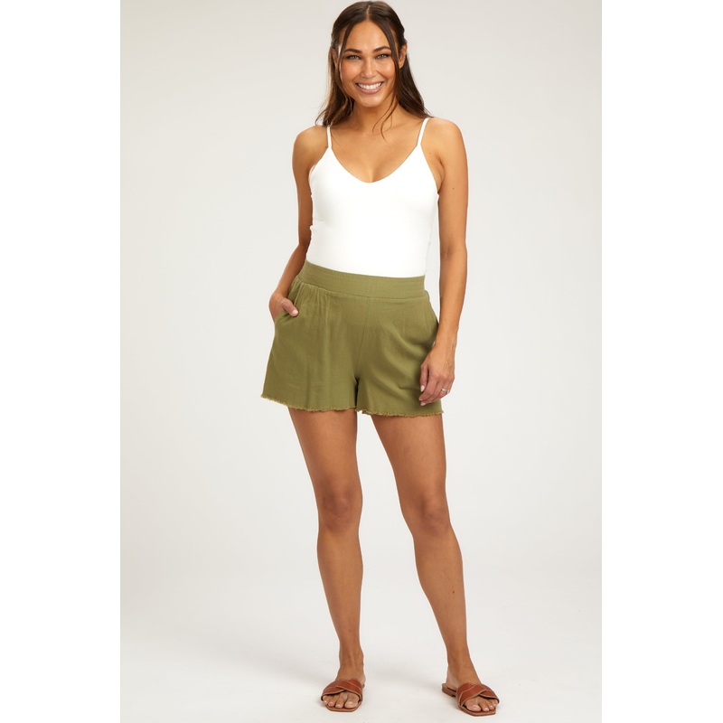 Olive Raw Hem Maternity Shorts