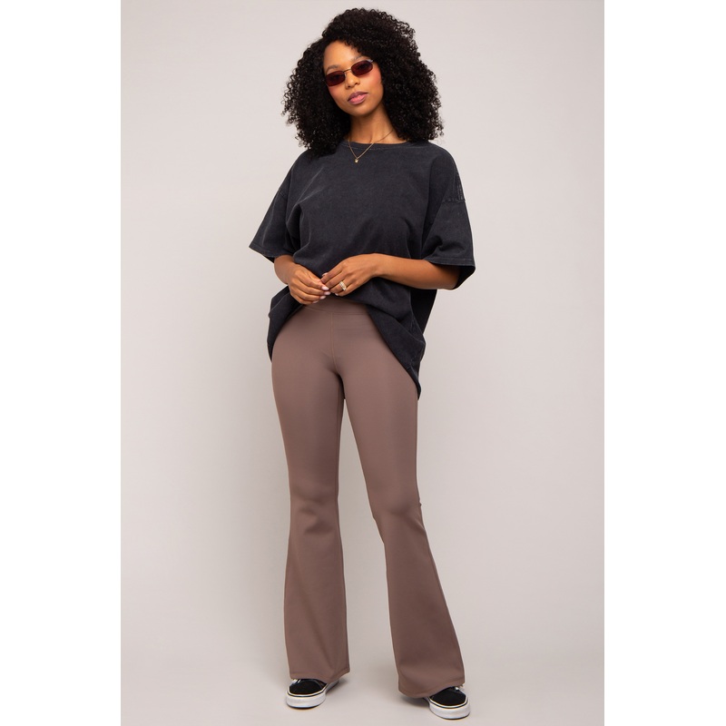 Taupe Ribbed High Waist Wide Leg Leggings