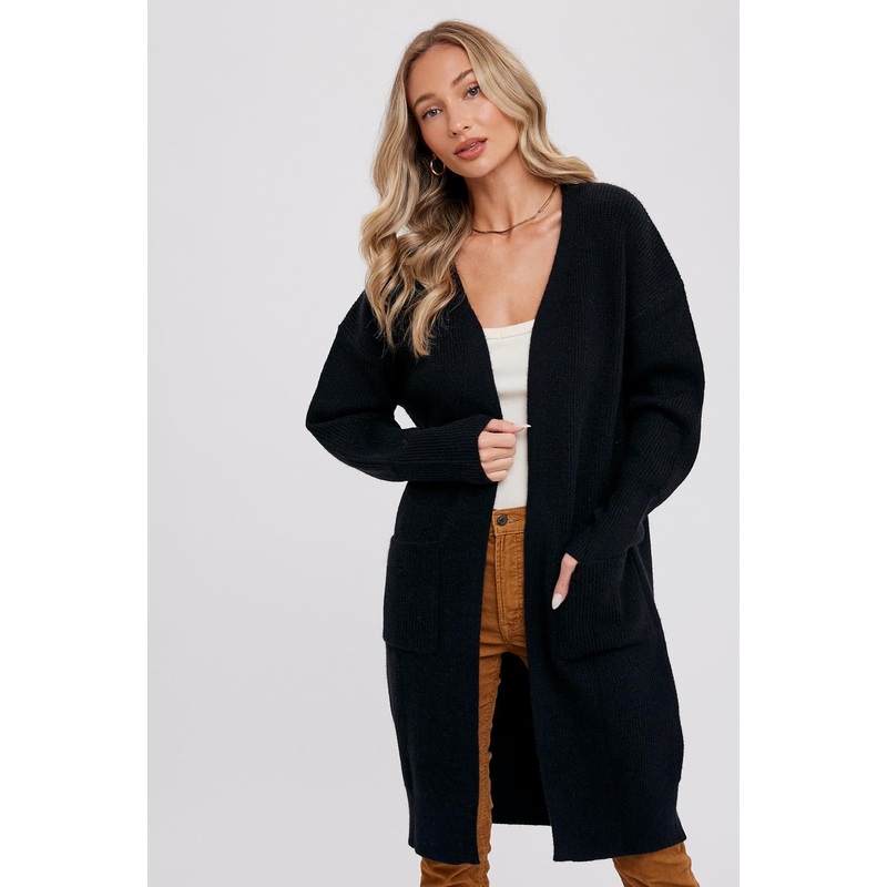 Black Chunky Knit Long Sweater Cardigan
