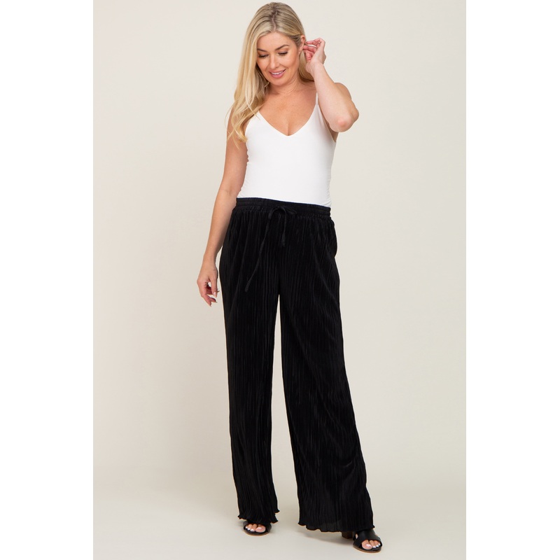 Black Pleated Maternity Wide Leg Pants