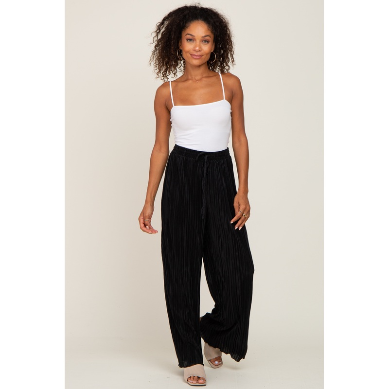 Black Pleated Wide Leg Pants