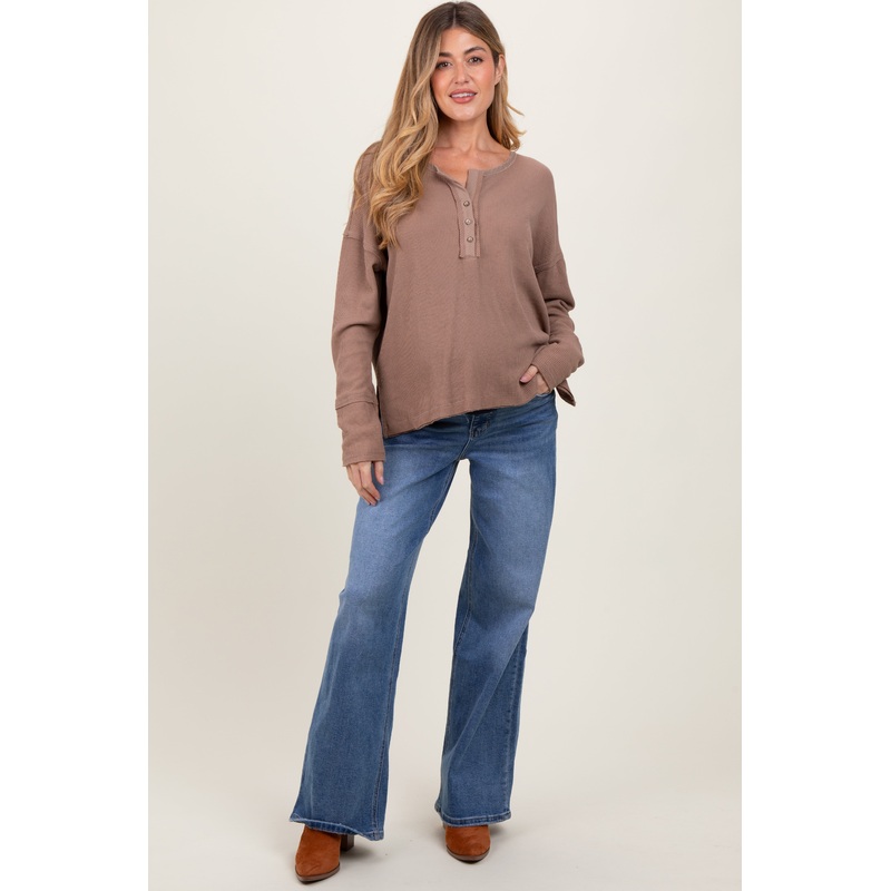 Blue Washed Wide Leg Maternity Jeans