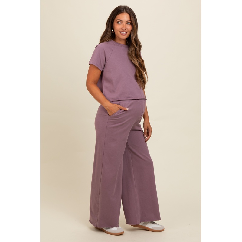 Mauve Basic Tee And Wide Leg Pant Maternity Set