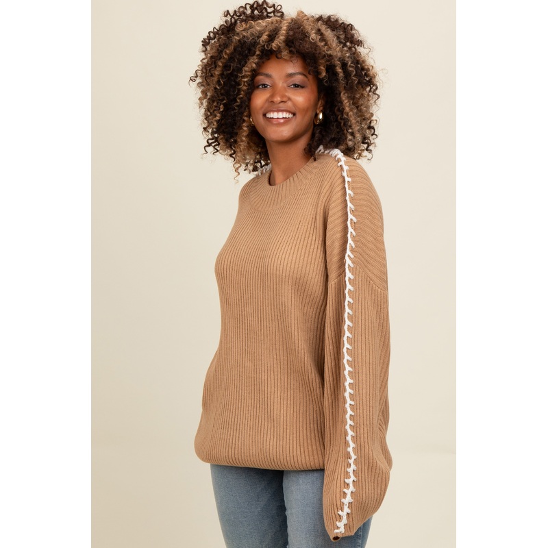 Taupe Contrast Stitch Sweater