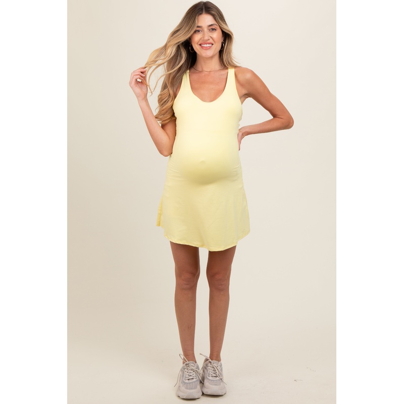 Yellow Tennis Racerback Maternity Romper Dress
